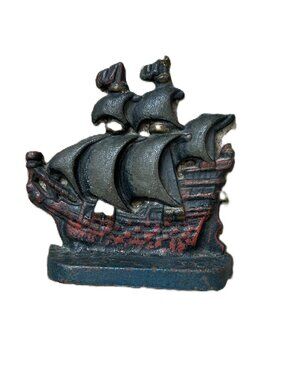Cast Iron Pirate Ship Door Stop Nautical Vintage